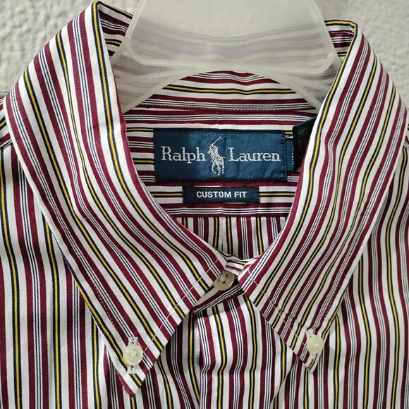 Ralph Lauren  -L- 16.5 NECKS   Men' casual button downs, wine ,gold white colors - Picture 6 of 7